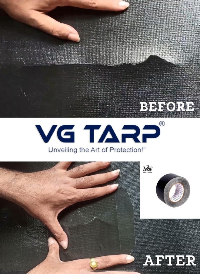 VG TARP لفة قماش مشمع أسود لاصق من VG TARP، 2 بوصة × 50 متر | مقاوم للماء، شديد التحمل، مقاوم للأشعة فوق البنفسجية | شريط لاصق متعدد الأغراض للأقمشة المشمعة، الخيام، الأنابيب، والإصلاحات الخارجية - Image 2